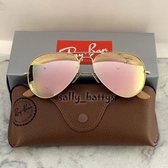 RayBan (Store Display) Aviator Reflective Copper Rose Gold RB3025 Mirror Pink - Picture 4 of 15